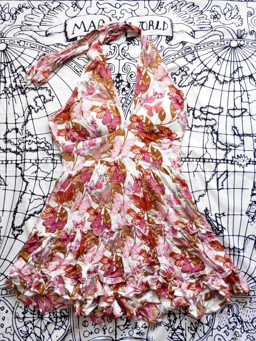 Y2K Fairycore Butterfly Halter Neck Ruffled Butterfly Mini Dress, Size M